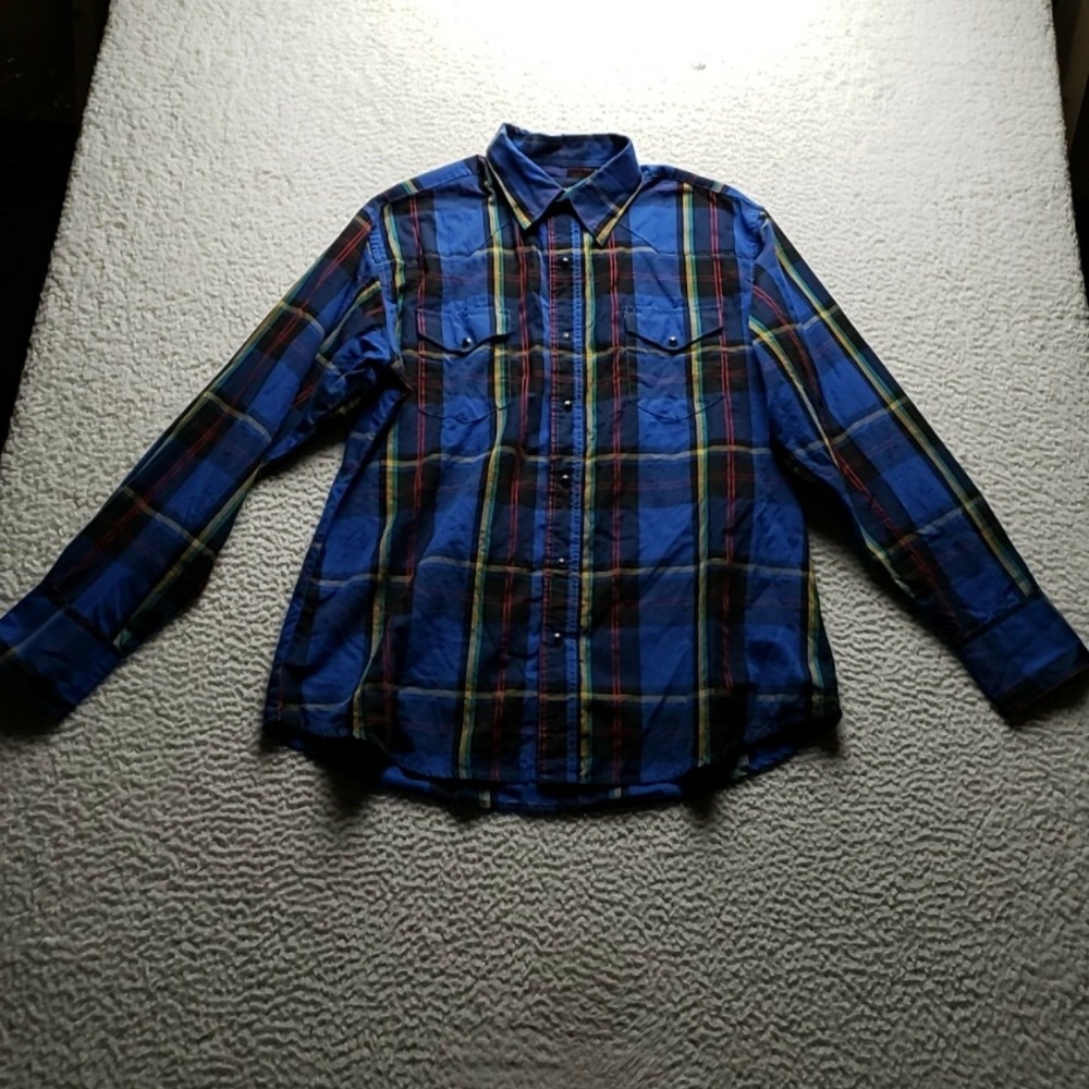 Wrangler Shirt Mens XL Blue Plaid Long Sleeve Cotton Button-Up Casual Top